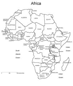 the map of africa with countries labeled in black and white