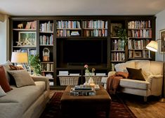 a living room filled with furniture and a flat screen tv