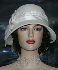 Flapper Hat design by Darna Lady Ruth by darnasderbyhats on Etsy, $169.00 Classic Cream Fitted Top Hat, Vintage White Costume Hats For Wedding, Vintage White Costume Hats And Headpieces For Wedding, White Vintage Wedding Costume Hats And Headpieces, Vintage White Wedding Costume Hats And Headpieces, Adjustable Gatsby Mini Hats For Vintage Events, Adjustable Flapper Wedding Headpieces, Vintage Cream Mini Hat For Formal Occasions, Vintage Cream Mini Hat For Formal Events