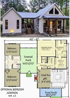 two story house plans with open floor plan and covered porch for the living room, kitchen and dining area