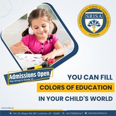 an advertisement for a child's school with the words, you can fill colors of education in your child's world