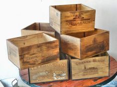 four wooden crates stacked on top of each other