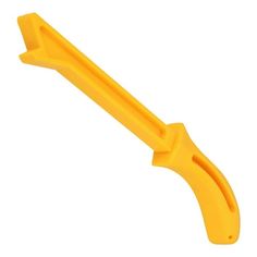 a yellow plastic handle on a white background