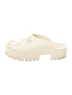 Gucci Rubber MulesNeutralsGG LogoRound-Toes with Lasercut AccentsPlatformDesigner Fit: Flats by Gucci typically run a half size small. Gg Logo, Flat Shoes Women, Shoes Flats, Gucci, Women Shoes, Running, ? Logo