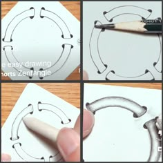 four pictures showing how to draw a circle