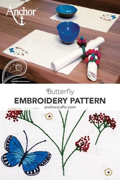 the butterfly embroidery pattern has been made in two different colors