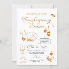 an orange thanksgiving dinner party card