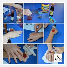 several pictures of hands doing different things with glue on their fingers and in the process of painting them