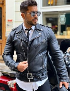 Leather Jeans Men, Leather Jacket Outfit Men, Biker Jacket Men, Stylish Men Casual, Leather Jacket Outfits, Dapper Men