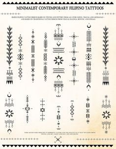 Minimalistic Contemporary Filipino Tattoo Motifs & Reference - Etsy Filipino Canadian Tattoo, Afghan Tattoo Ideas, Kulitan Tattoo, Buscalan Tattoo Designs, Chilean Tattoo Ideas, Native Filipino Tattoo, Minimalist Filipino Tattoo, Bisaya Tattoo, Filipino Tribe Tattoo Women