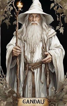 an image of gandali from the lord of the rings with his staff and hat