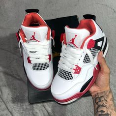 Only Worn Once [Basically Ds] Size 4.5y [Boys/Kids] Doesn’t Come With Original Box But It Does Come With A Jordan Box With No Damage At All These Are Going Anywhere From $450-$500 Right Now ! Jordan 4s Red And White, Red Air Jordan 4 Sports Shoes With Round Toe, Red Low-top Air Jordan 4, White And Red Jordan 4’s, Red High-top Air Jordan 4 Sporty, Jordan 4 White, Jordan 4s, Pretty Sneakers, Jordan Shoes Girls