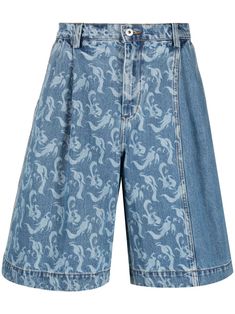 Luxury Denim Shorts For Men, Louis Vuitton Print Shorts, Luxury Blue Patchwork Bottoms, Shorts Patch Pattern, Farfetch Shorts Jeans, Maong Shorts, Feng Chen Wang, Bermuda Jeans, Printed Denim