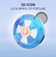 an image of a blue wheel on a white background with text that reads 3d icon luck wheel of fortune