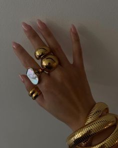 Classy Jewelry Rings, Chunky Jewelry Aesthetic Outfit, Maximalist Jewelry, Dome Rings, Just Keep Moving Forward, Gold Jewelry Aesthetic, Just Keep Moving, Chunky Jewellery, Dope Jewelry Accessories