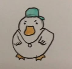 a drawing of a duck wearing a hat