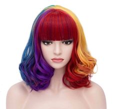 "🌸ILLIANA  14\"  RED RAINBOW 🌈 Wig *NEW*🌸 🦄 SUPER FUN 🦄 Perfect for cosplay  ✖️ SYNTHETIC  wig. ✖️Rainbow COLOR  ✖️heat resistant up to 300F ✖️fits average 21.25-22.25 - adjustable ⭐️BUNDLE & SAVE⭐️ Occassions：Halloween,Cosplay,Costume,Anime ,concerts,theme parties ect" Wig Sale, Full Lace Wig Human Hair, Rainbow Wig, Costume Anime, Micro Braids, 360 Lace Wig, French Hair, 100 Remy Human Hair, Theme Parties