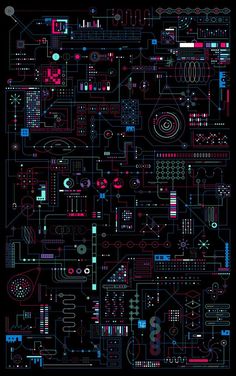 an abstract poster with many different types of lines and shapes on it, as well as numbers