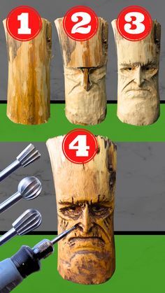 four different types of wood carving tools in front of each other with numbers on them