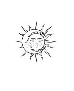 a drawing of the sun with two faces