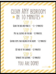 the instructions to clean any bedroom in 10 minutes