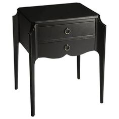 a small black table with two drawers