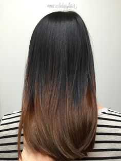 Black Caramel Ombre Hair, Ombre Hair Color On Straight Hair, Brown Ombre Hair On Black Hair, Highlighted Brown Hair Straight, Black Hair Ombre Brown, Ombre Hair Color Black To Brown, Hair Colour For Straight Black Hair, Black To Brown Ombre Hair Straight, Chestnut Brown On Black Hair