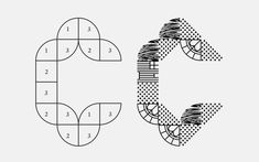 an image of the letter c made out of geometric lines and dots on a white background