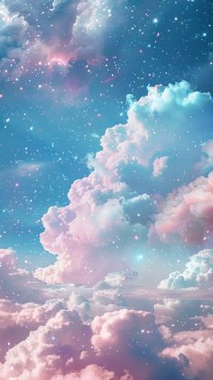 the sky is filled with stars and clouds