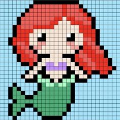 the little mermaid is depicted in this pixellated pattern, and it looks like she's smiling