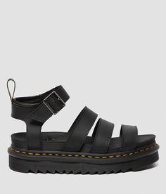 Dr. Martens Blaire Leather Sandal - Black US 11, Women's Black Strappy platform sandal AirWair arched cushion footbed 2 1/4 platform heel. Due to the nature of leather/suede, small variances of color in the skin may occur, this is in no way considered a defect. These are inherent characteristics of leather/suede and will enhance the individual look of your garment.. Upper: Leather. Rubber outsole.. WOMEN'S SHOE SIZE CONVERSION CHART US 5 6 7 8 9 10 11 12 EU 35-36 36-37 37-38 38-39 39-40 40-41 41 Doc Marten Sandals, Doc Martens Sandals, Blaire Sandal, Dr Martens Blaire, Leather Strap Sandals, Strappy Platform Sandals, Black Platform Sandals, Leather Gladiator Sandals, Leather Sandals Women