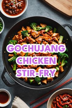 A photo of a  Gochujang Chicken Stir-Fry which is a type of Gochujang Recipes Korean Chicken Stir Fry Recipes, Gochujang Rice Noodles, Things To Make With Gochujang, Korean Stir Fry Noodles, Recipe With Gochujang Sauce, Gogugang Chicken, Chicken Gochujang Recipe, Gochujang Stir Fry Sauce, Korean Chicken Noodles