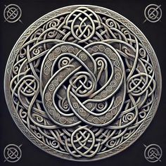 an intricate celtic design in silver on black