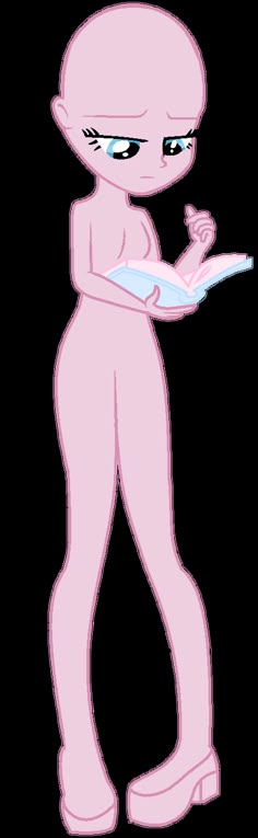 a pink cartoon character holding a book