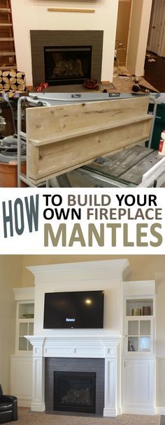 the fireplace is being built and installed with mantels to match the room's color scheme