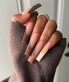 Short Coffin, Sweater Nails, Fall Nail Art, Brown Velvet, Brown Nails, Square Acrylic Nails, Coffin Nails Designs