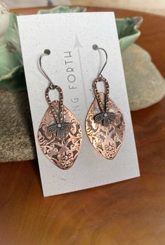 Handmade mixed metal hand forged copper drop dangle earrings with pewter accent with Stainless Steel ear wires Metal Hand, Drop Dangle Earrings, Snow Jacket, Etsy Earrings Dangle, Hand Forged, Ear Wires, Jewelry Earrings Dangle, Dangle Drop Earrings, Dangle Earrings