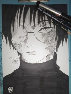 a drawing of an anime character with black hair