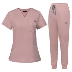 PRICES MAY VARY. All-Day Comfort: These women's medical scrubs feel soft on the skin, comfortable and roomy without see-through, and have reinforced seams and stitching for an ultra-durable care-wear scrub. Nurse uniform tops: Classic V-neck short-sleeved top with 3 practical pockets (one breast pocket and 2 front pockets) and vents for comfort during exercise Lots of pockets: These jogging pants have plenty of pockets with multiple pockets for easy storage while you work. Easy to clean:: You ca Women Scrubs, Scrubs For Women, Scrubs Nursing Uniforms, Work Coveralls, Neck Yoga, Uniform Accessories, Scrubs Uniform, Safety Clothing, Medical Uniforms