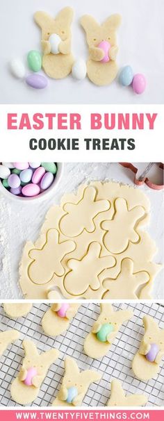 easter bunny cookie treats on a cooling rack with the words, easy and fun to make