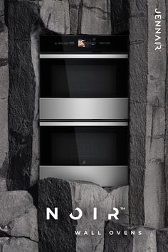 an advertisement with two ovens built into the side of a stone wall that reads noir