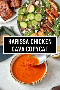 this is an image of harissa chicken cava copycat with cucumbers