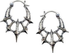 Edgy Silver Jewelry With Spikes, Punk Style Silver Pierced Earrings, Silver Punk Pierced Earrings, Silver Punk Jewelry With Spikes, Silver Pierced Punk Earrings, Alternative Silver Jewelry For Pierced Ears, Silver Fantasy Pierced Earrings, Gothic Horned Metal Jewelry, Gothic Oxidized Metal Earrings