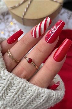 Red And White Nails, Holiday Nails Christmas, Winter Nails Acrylic, Her Nails