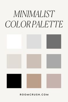 When picking out your color palette for a minimalist space, you can consider a monochromatic, muted or tonal color scheme. With a monochromatic scheme, you can choose all-white or all-black with pops of other shades and textures here and there. When going for a muted color scheme, it’s all about the ‘silent’ colors like the greyscale that you can incorporate. Read the post for more! Color Palette By Room, Neutral Living Room Paint Color, Modern Minimalist Interior Design, Minimalist Living Room Ideas, Apartment Color Schemes, Color Palette Interior Design, Minimal Color Palette, Minimalist Space