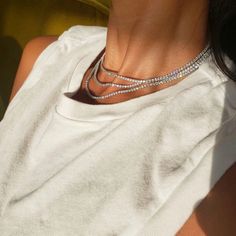 Tish Tennis Necklace – Nickho Rey Tenis Necklace Diamond, Layered Tennis Necklace, Diamond Tennis Necklace Outfit, Tennis Necklace Outfit Casual, Tennis Necklace Outfit, Tennis Necklace Layered, Tenis Necklace, Casual Glamour, Jewelry Knowledge