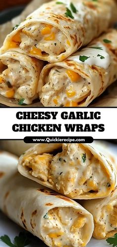 cheesy garlic chicken wraps on a plate