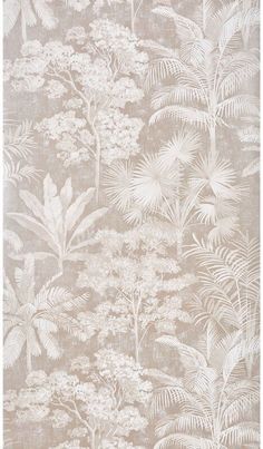 an image of a wallpaper with trees and plants on it's side in neutral tones