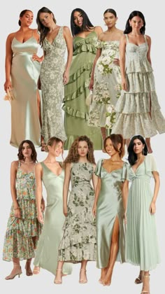 many different women in dresses standing together