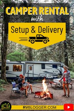 camper rental with setup and delivery in the woods near an rv park on fire